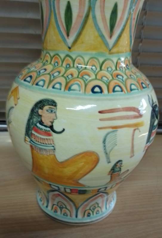 Hand painted Egyptian motif vase