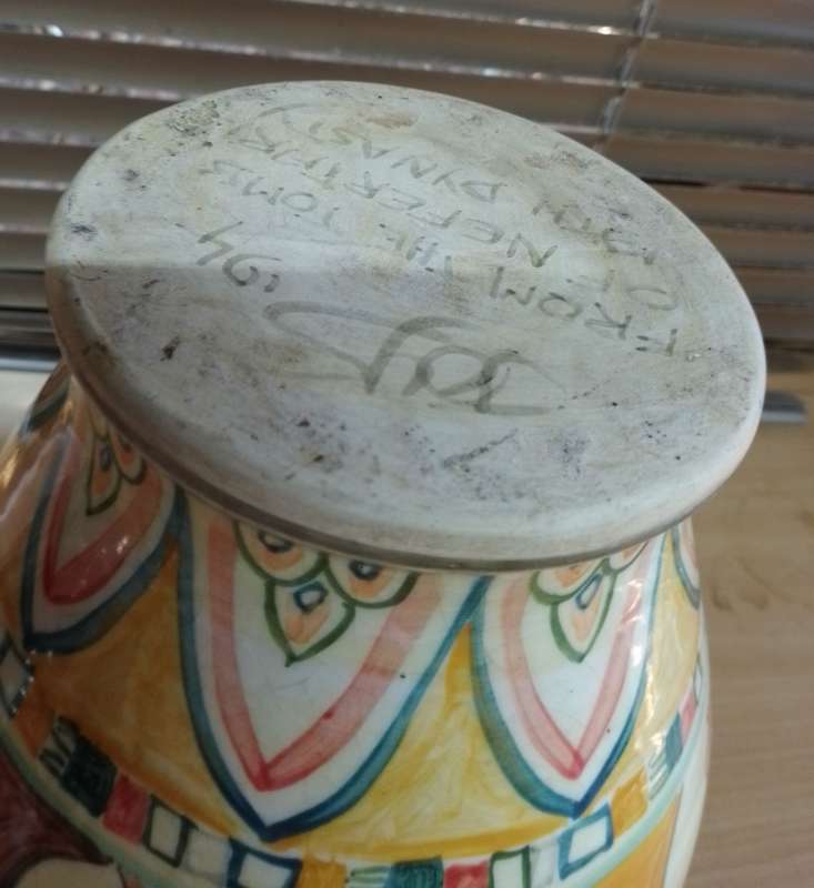 Hand painted Egyptian motif vase