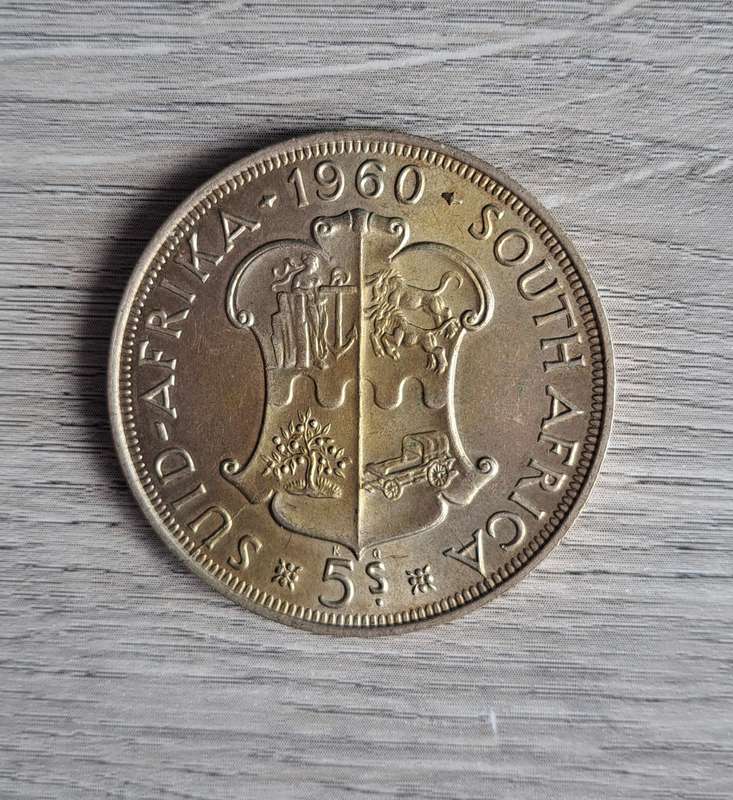 1960 South Africa 5 Shilling coin 1910 - 1960 Unity in Strength