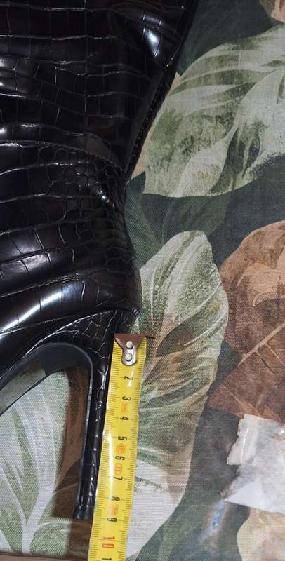 Black Wide Fit PU Croc Point Toe High Stiletto Heeled Knee Boots UK 4