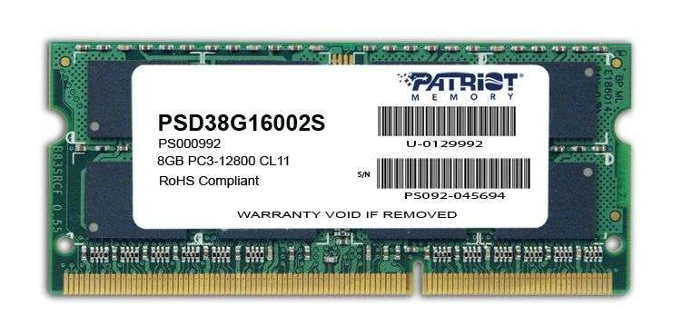 Patriot 8GB 1600MHz DDR3 Dual Rank SODIMM Notebook Memory
