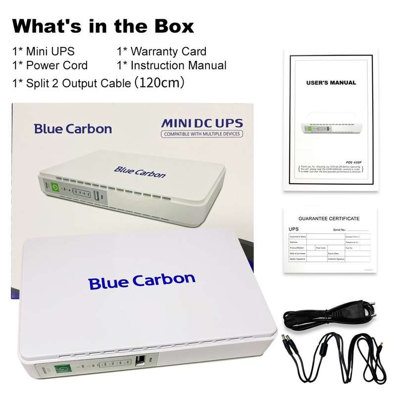 Blue Carbon Mini UPS for Wifi Router with 120cm Y Cable and Support POE