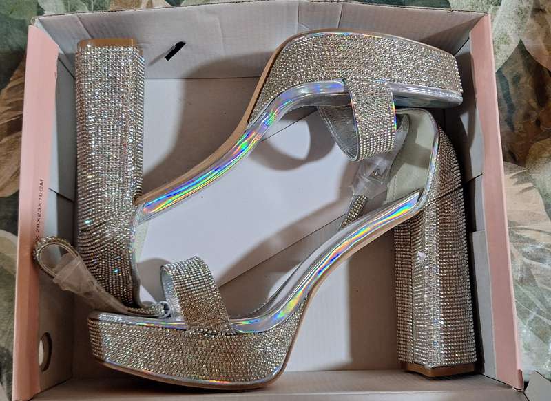 Rina black 11cm Heel Diamante Platform Sandal - UK 8