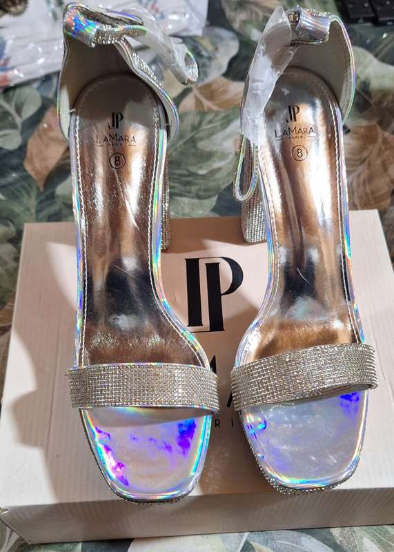 Rina black 11cm Heel Diamante Platform Sandal - UK 8