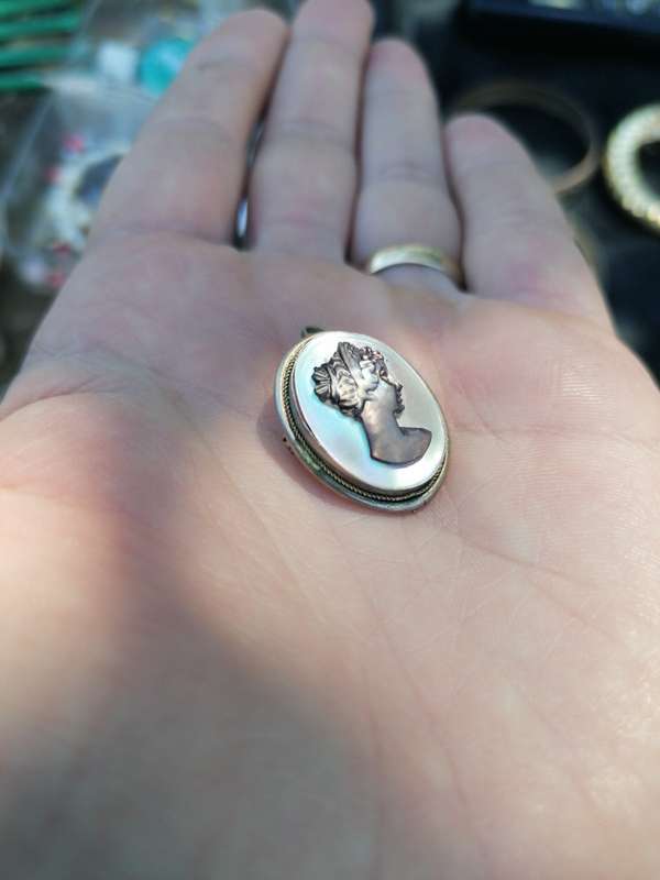 Antique silver mother of pearl cameo necklace /brooch