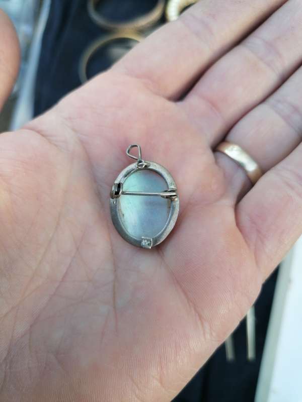 Antique silver mother of pearl cameo necklace /brooch