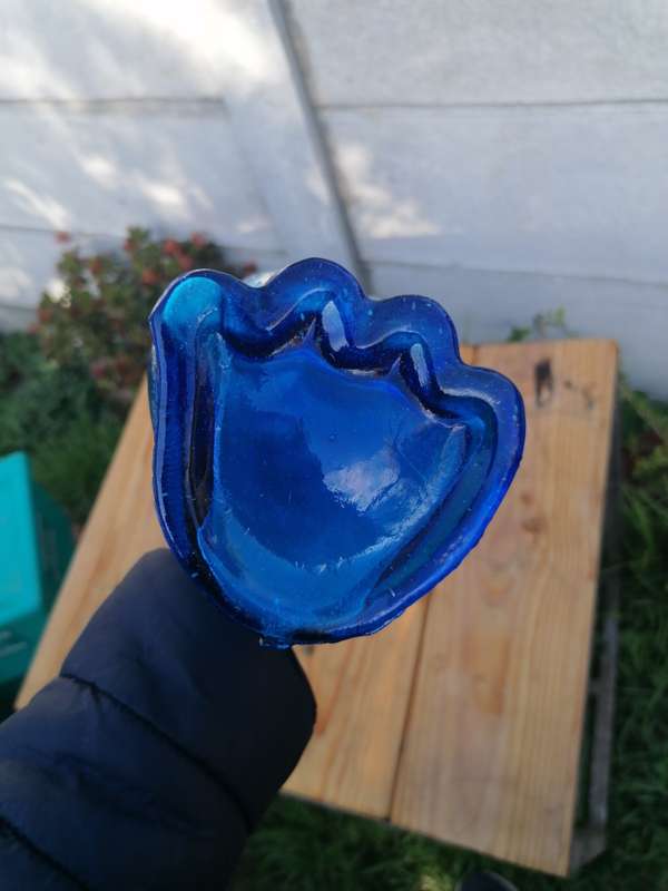 Italian Vintage EMPOLI Blue Glass Cat Decanter Bottle with Stopper