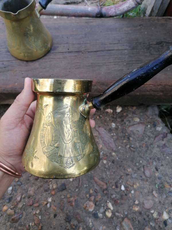 SET OF 2 ANTIQUE BRASS COFFEE POTS