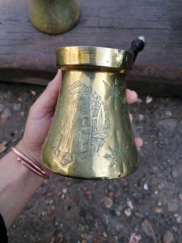 SET OF 2 ANTIQUE BRASS COFFEE POTS