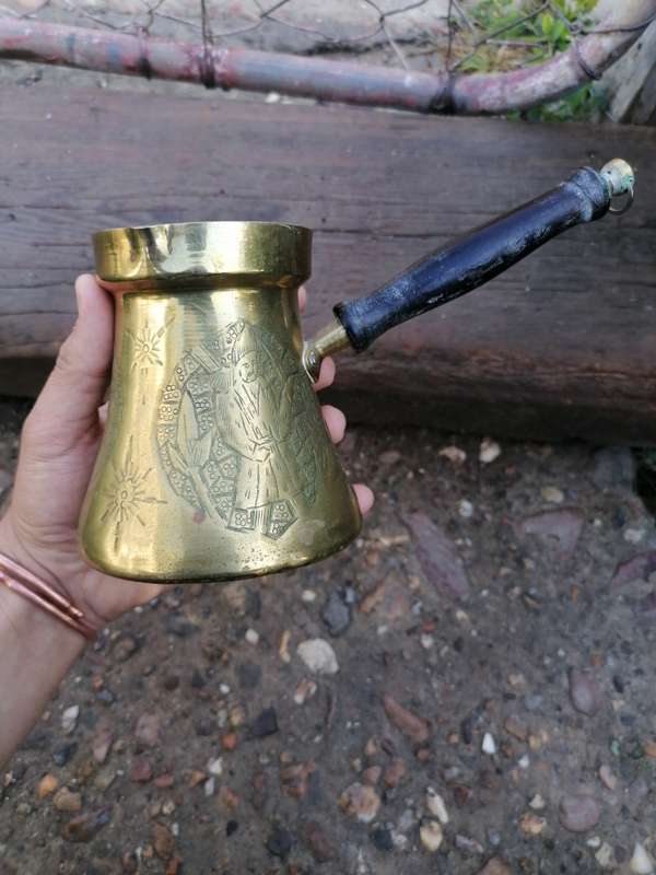 SET OF 2 ANTIQUE BRASS COFFEE POTS