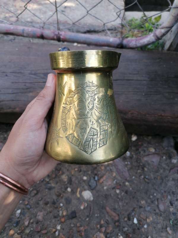 SET OF 2 ANTIQUE BRASS COFFEE POTS