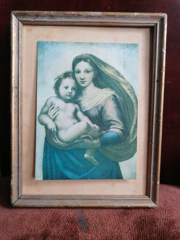 Small vintage framed Maria and child print