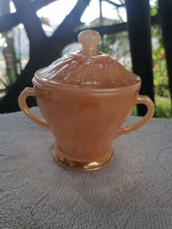Vintage anchor hocking peach luster sugar bowl