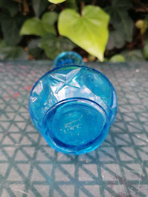 Vintage Blue Pressed Glass Thumbprint Bud Vase