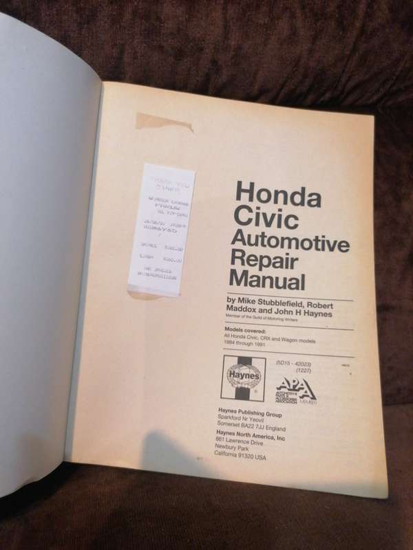 HONDA CIVIC 1984-1991 HAYNES REPAIR MANUAL