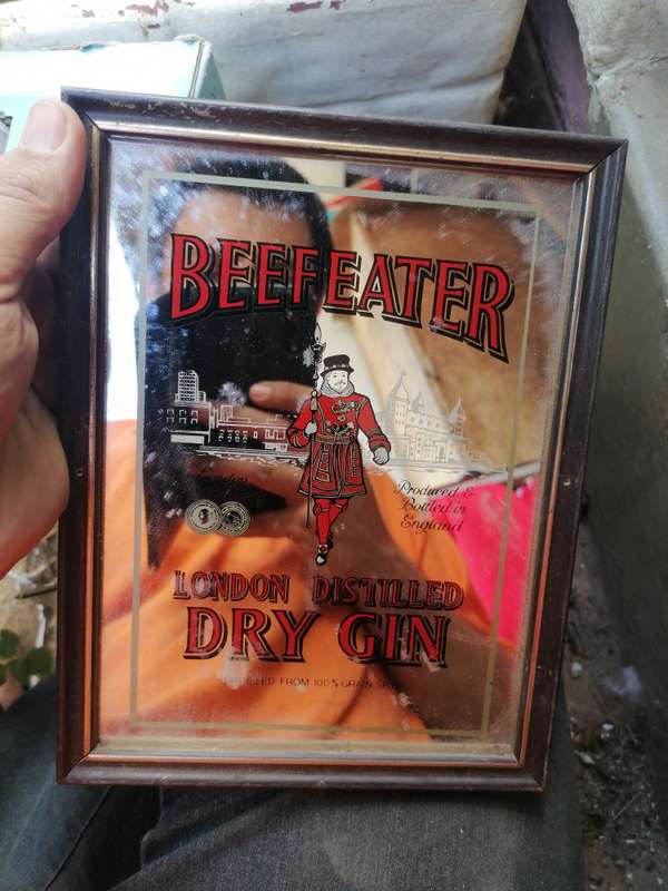Small vintage BEEFEATHER DRY Gin bar mirror