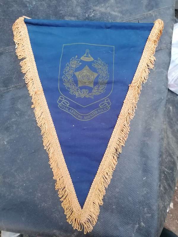 1986 ROYAL LESOTHO MOUNTED POLICE FLAG. ULTRA SCARCE !! 44CM LONG