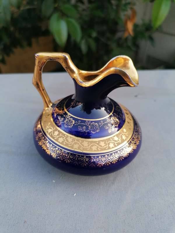 Vintage Limoges France Cobalt Blue & Gold Small Miniature Jug Pitcher