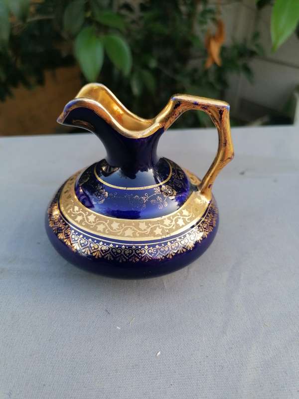 Vintage Limoges France Cobalt Blue & Gold Small Miniature Jug Pitcher