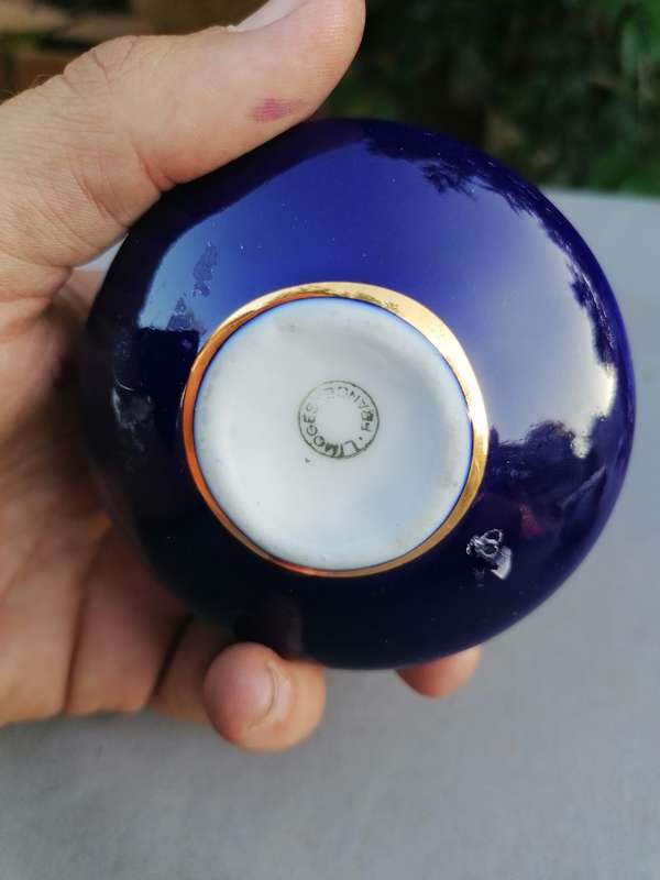 Vintage Limoges France Cobalt Blue & Gold Small Miniature Jug Pitcher