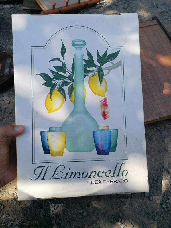 Limoncello glass set 6 shot glasses and decanter type serving bottle Italian