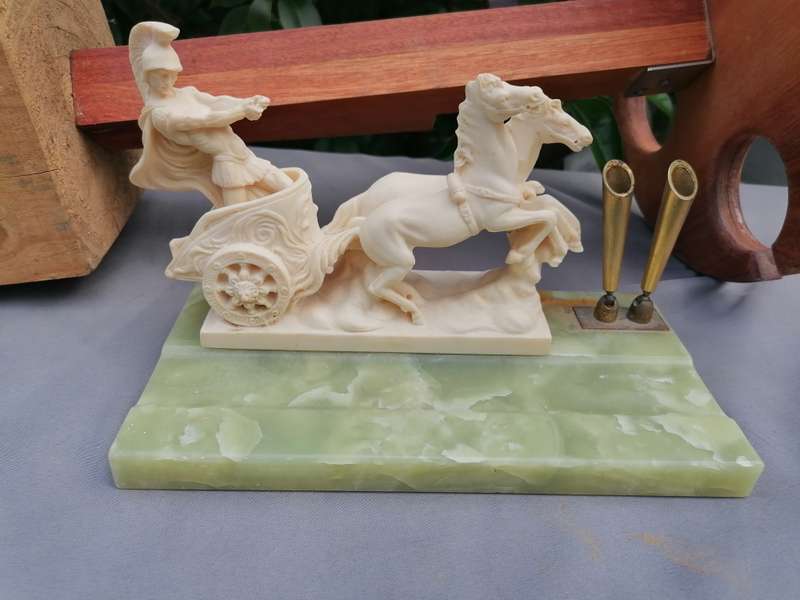 Vintage Marble pen stand made in Italy with a horse chariot