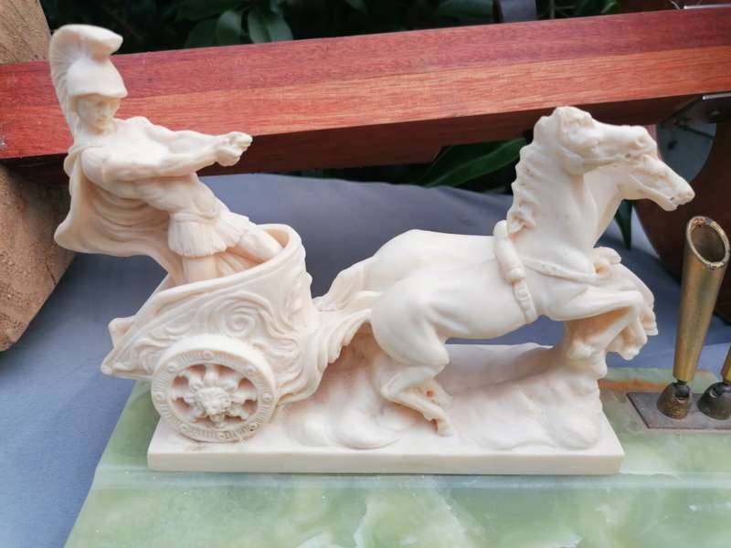 Vintage Marble pen stand made in Italy with a horse chariot