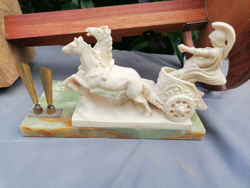 Vintage Marble pen stand made in Italy with a horse chariot