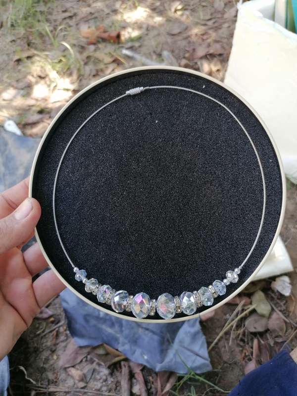 Swarovski Crystal Beads on Silver Tone Wire Necklace