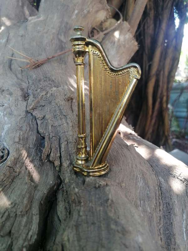 Vintage Miniature Brass harp ornament