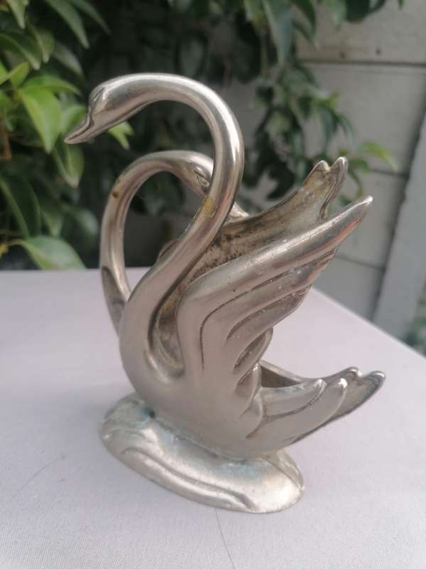 Vintage Silver-Plated Swans Pair Figurines Letter/Napkin Holder