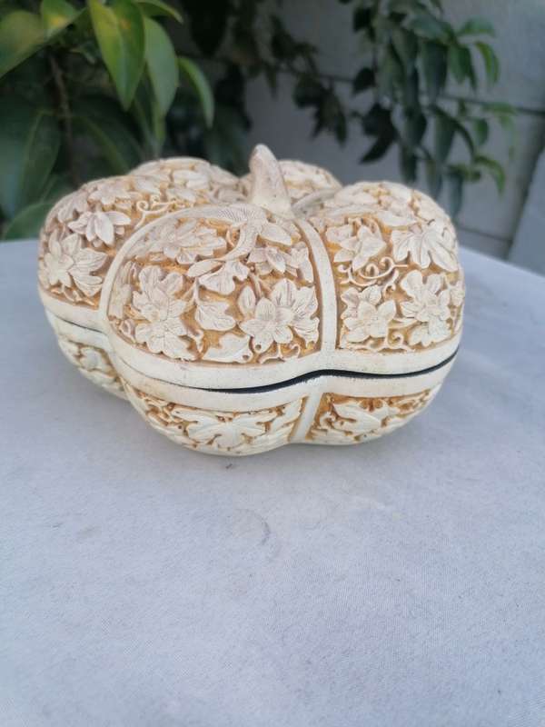 Floral Carved Pumpkin/Gourd Jewelry/Trinket Box by Ivory Dynasty