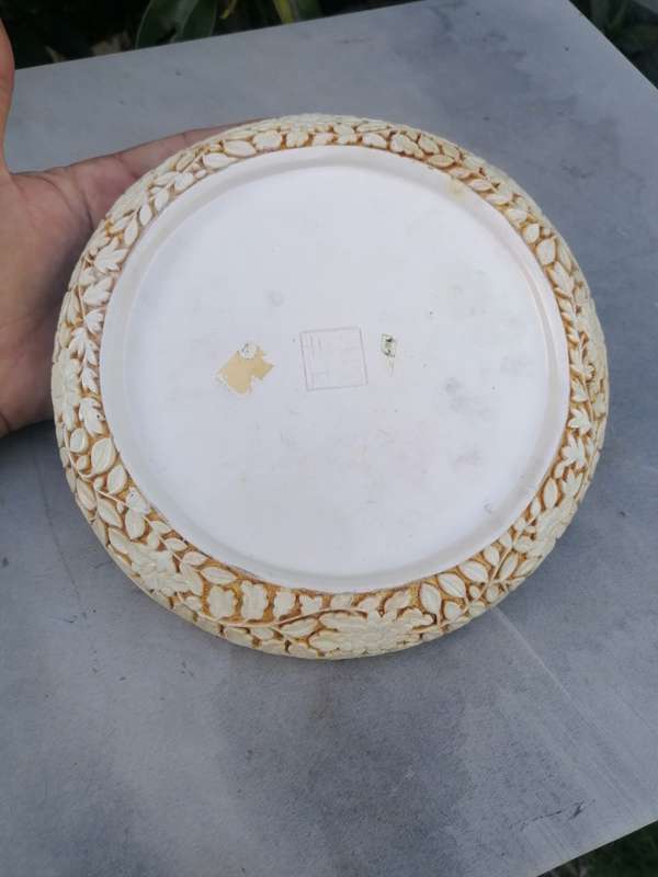 Vintage Chinese Dragon & Phoenix Carved Lacquerware Plate / signed