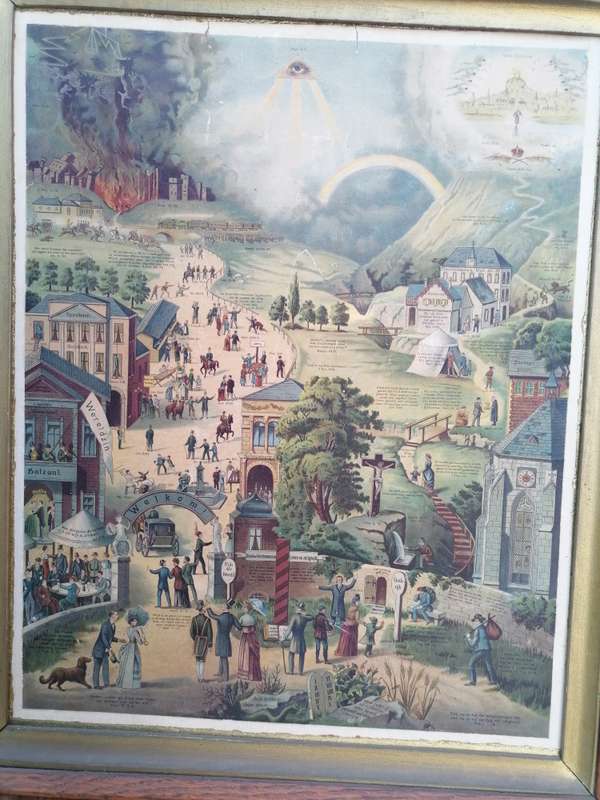 Very Old and Collectable Print ** DE BREEDE en DE SMALLE WEG*** with stunning antique carved frame