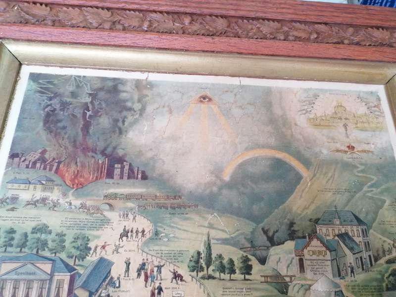 Very Old and Collectable Print ** DE BREEDE en DE SMALLE WEG*** with stunning antique carved frame