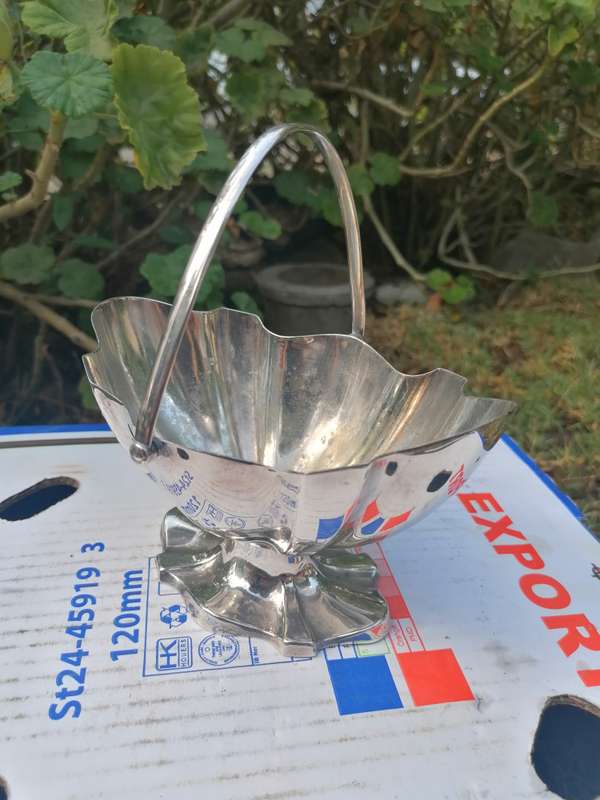 antique silver plated sugar basket,