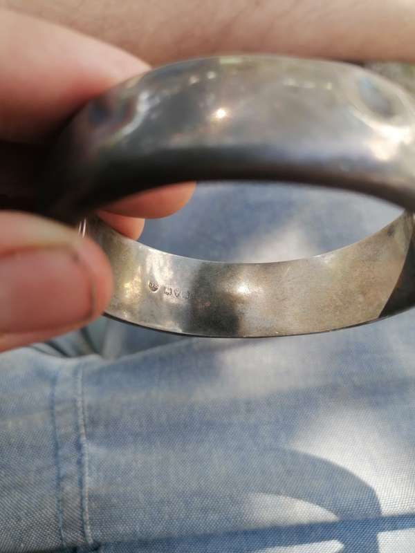 Vintage JS Sterling Silver Engraved Hinged Cuff bangle