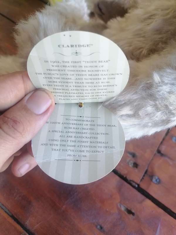 Claridge Bear Plush Russ 100th Anniversary no 24013Biege Faux Mohair Hand Crafted