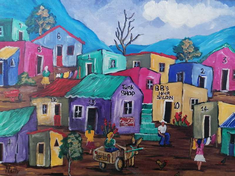 Original painting of a township by Nelly
