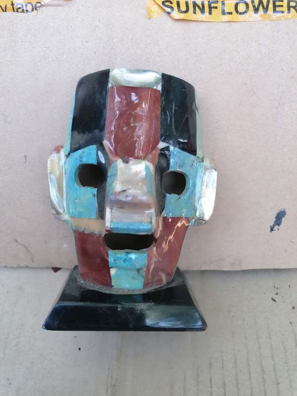 Aztec Mayan Onyx Abalone Semi Precious Stone Mosaic Burial Face