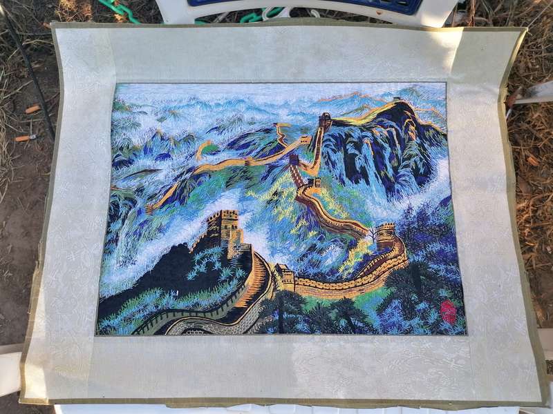 Intricate Embroidered Asian Art Great Wall Of China