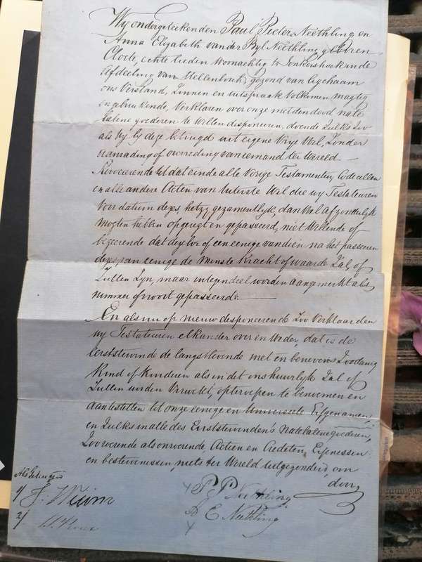 Testament van Paul pieter neethling en sy vrou Anna Elizabeth van der byl neethling 1861