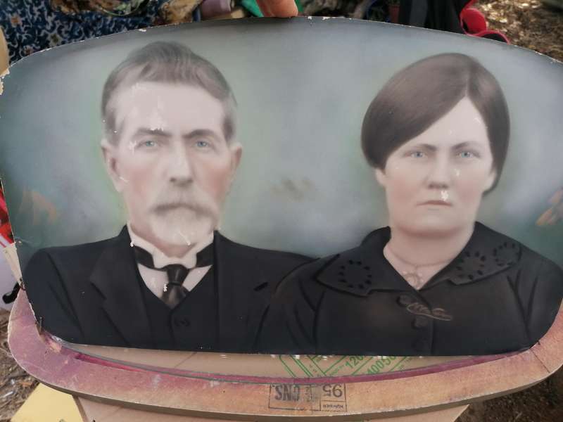 Antique framed photo with bubble glass