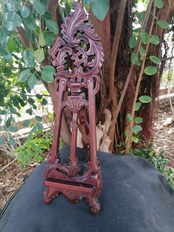 French Vintage Hand Carved Mahogany Folding Lectern Bookrest Frame Stand