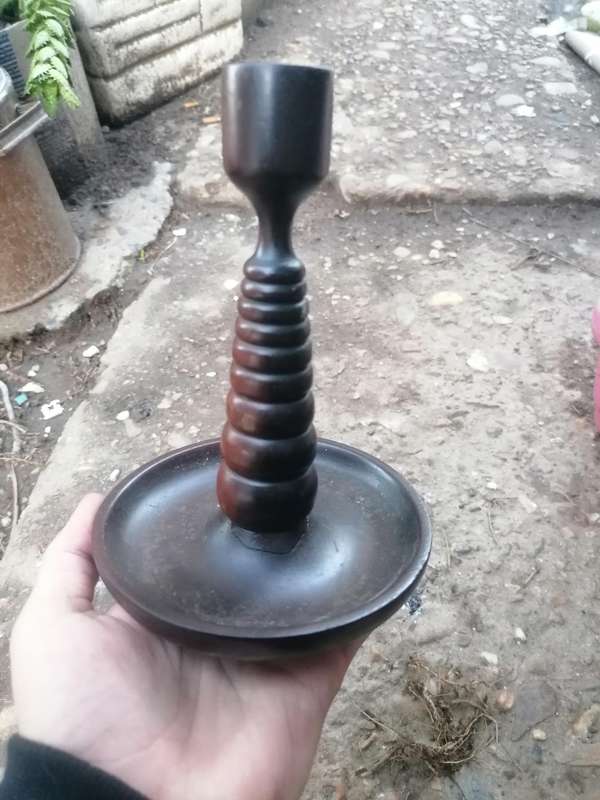 Antique wood candle holder