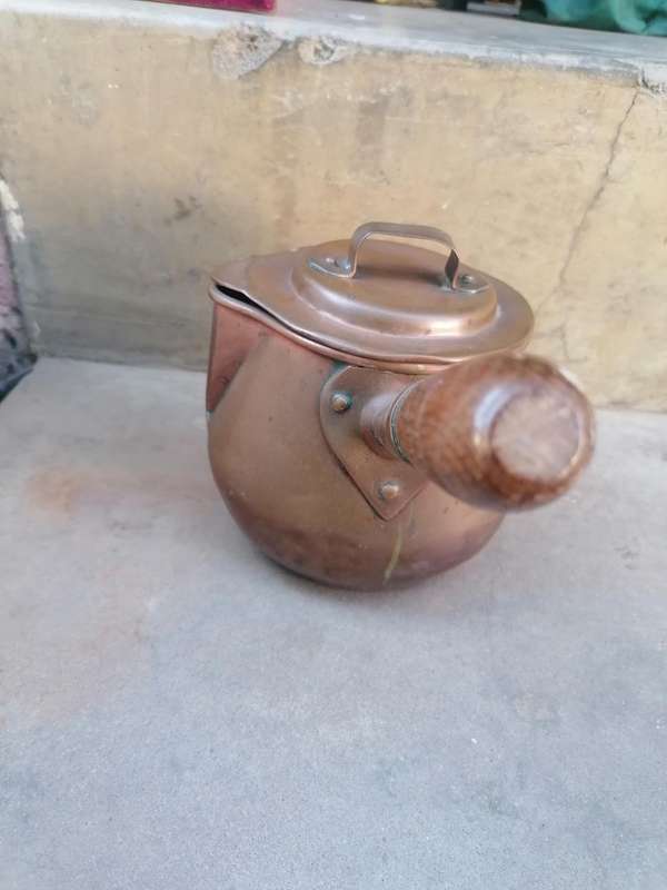 Antique Victorian copper milk saucepan and lid