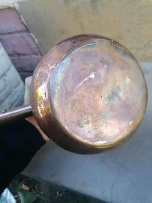 Antique Victorian copper milk saucepan and lid
