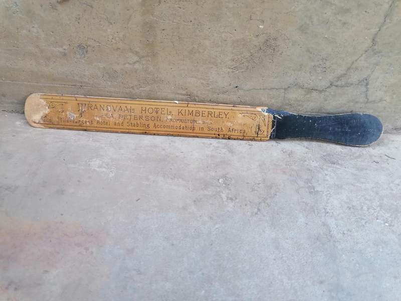 Antique Transvaal Hotel in Kimberley wooden bat calendar 1887