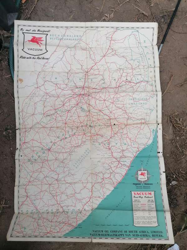 vintage road map of South Africa, published by the Vacuum Oil Company of South Africa, Limited.