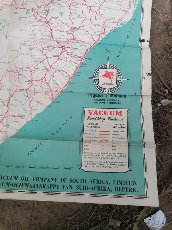 vintage road map of South Africa, published by the Vacuum Oil Company of South Africa, Limited.